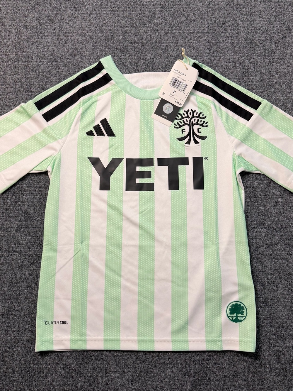 Austin FC Jersey Youth Small Green Striped Logo Soccer MLS Adidas Authentic